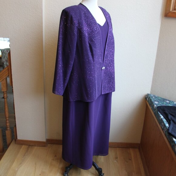 R & M Richards Women's Purple Glitter 2 Pc Set Maxi Dress & Jacket Sz 20WP - Picture 2 of 5